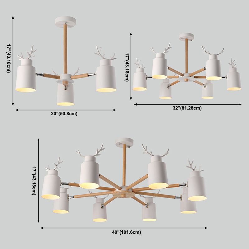 Witte gewei kroonluchter lamp Noordse metalen hangend licht met houten arm