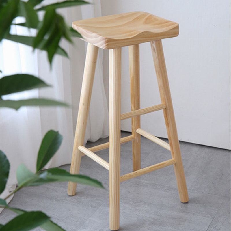 Industrial Backless Armless Counter Stool Pine Wood Bar Stool with Pedal for Milk Tea Shop