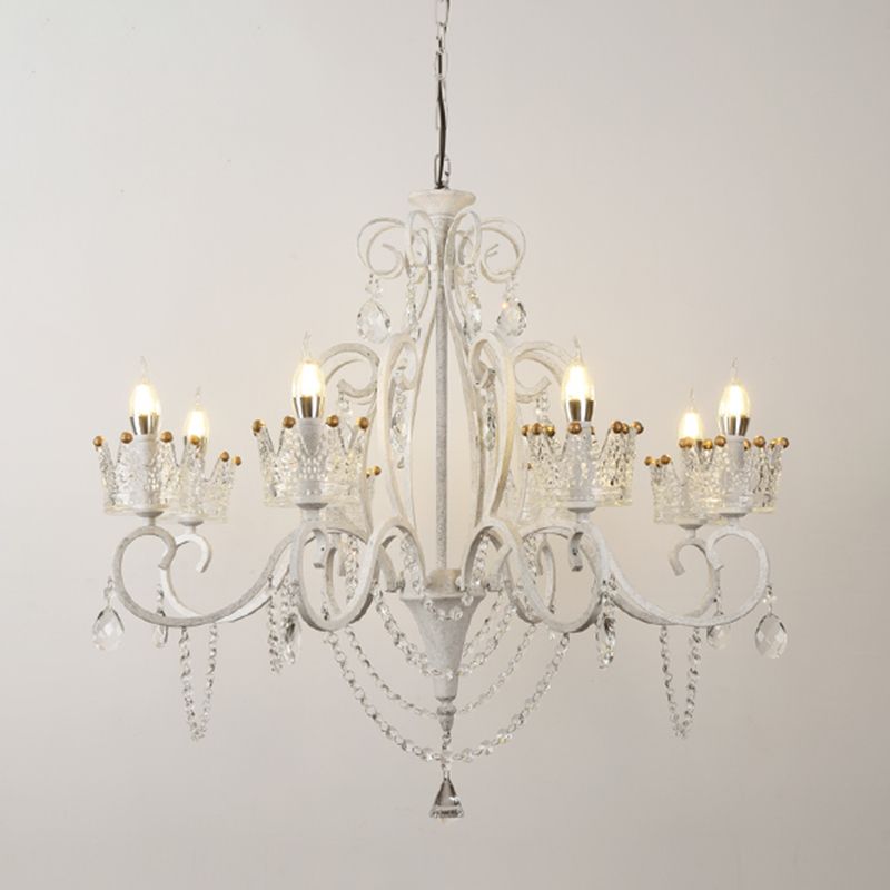 Traditional Crown Chandelier Lighting Crystal Pendant Light with Metallic Candlestick