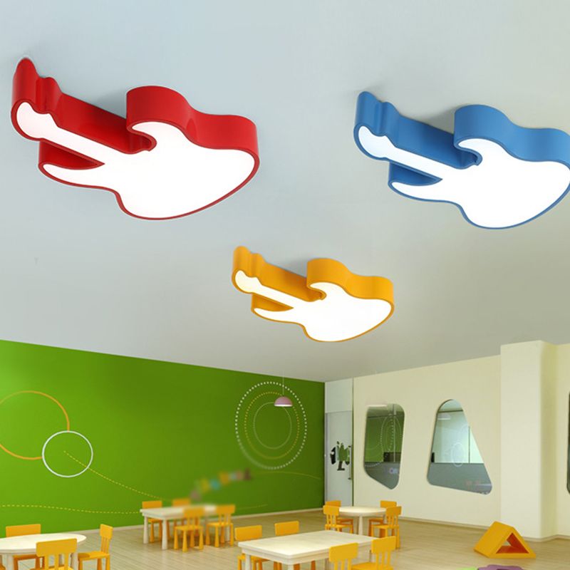 Guitar Flush Ceiling Light Kids Style Metal LED Kindergarten Ceiling Lighting