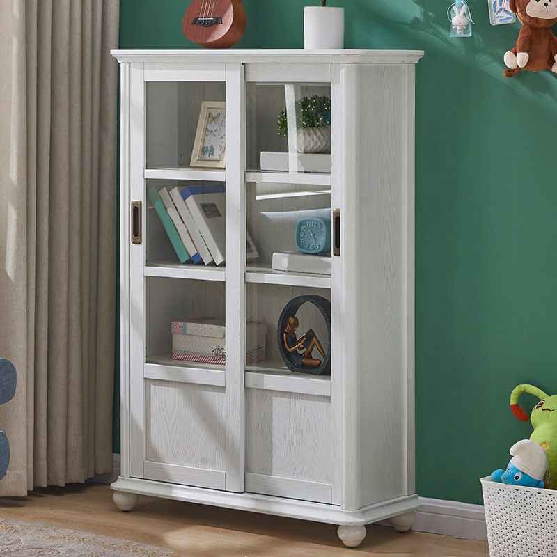 Modern Engineered Wood Bookcase White/Brown Standard Shelf with Door