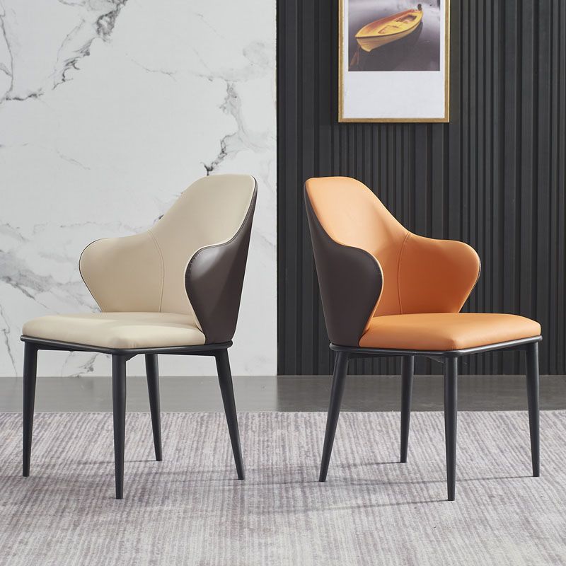 Minimalist Style Leather Dining Chair Solid Back Arm Upholstered Single Chair
