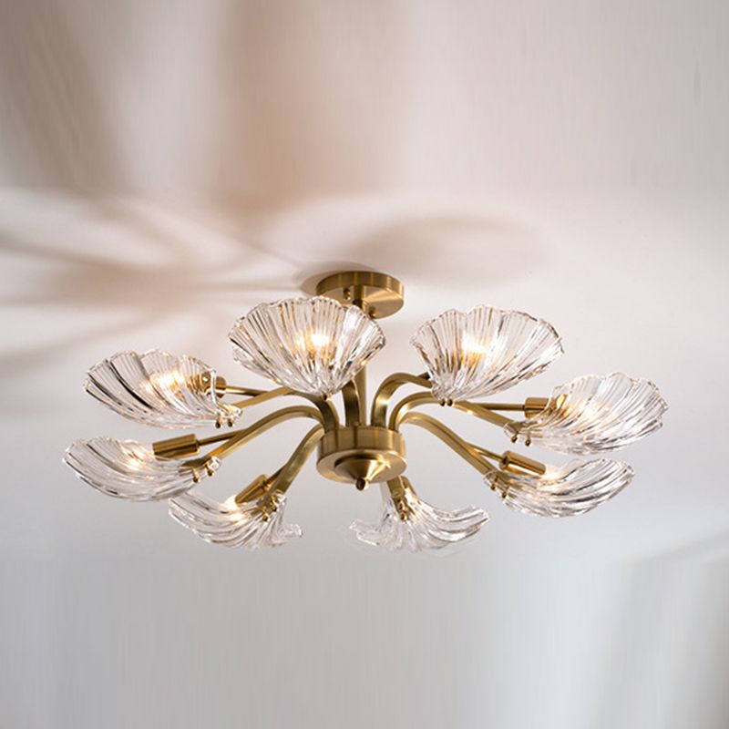 Contemporary Shell-Shaped Flush Light Fixture Glass Flush Mount Ceiling Light in Gold