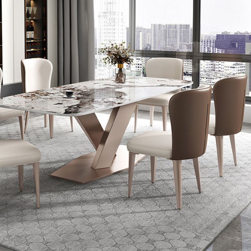 Minimalist 1/4/5/7 Pieces Furniture Stone Rectangle Dining Table Set in White