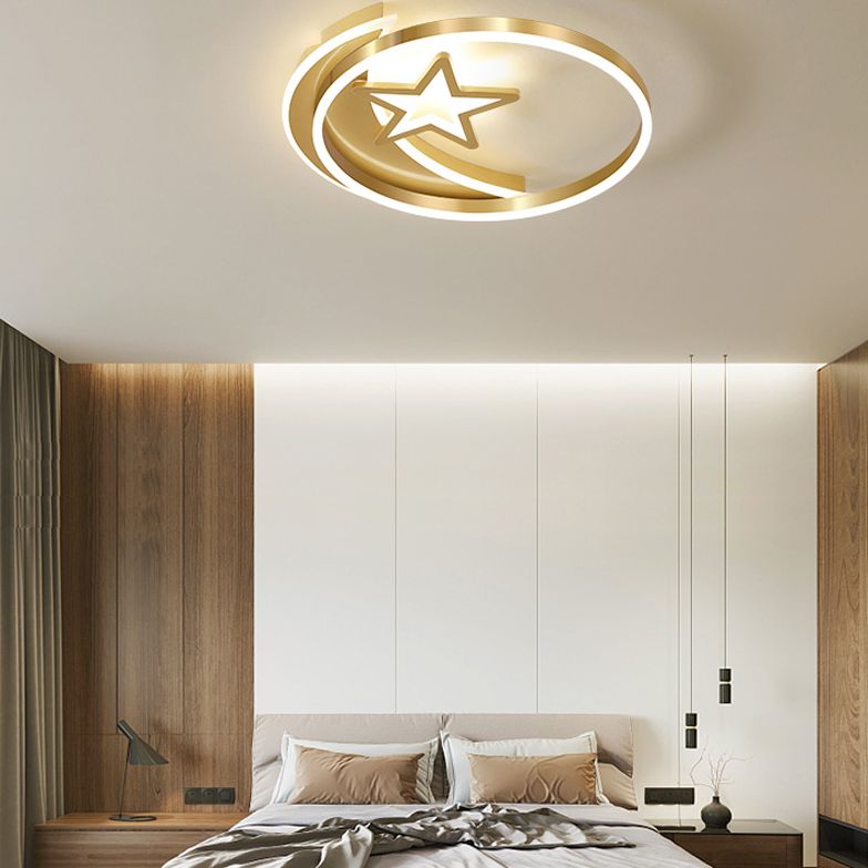 Moon And Star Flush Mount Ceiling Light Contemporary Acrylic Ceiling Mount Light Fixture for Children Bedroom