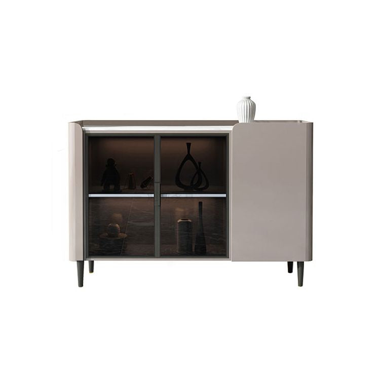 Stone Credenza Contemporary Sideboard with LED Lights Server with Cabinets and Drawers