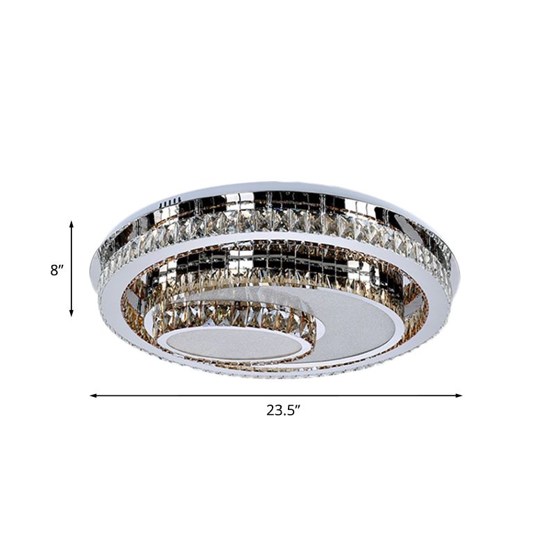 Stainless Steel Flush Mount Recessed Lighting Simple Beveled Crystal Prisms LED Living Room Ceiling Fixture