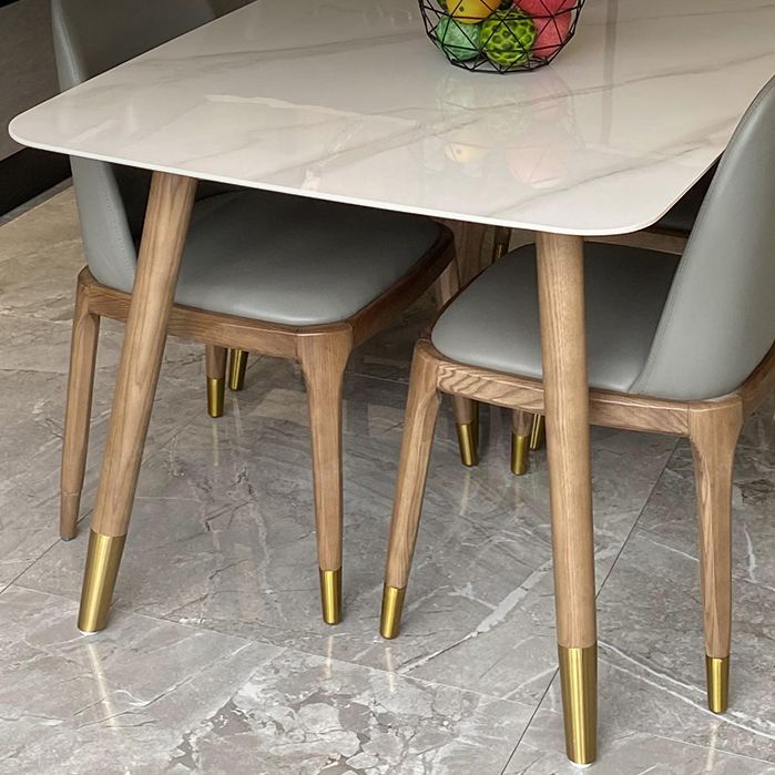 Mesa rectangular contemporánea de madera maciza mesa de comedor de piedra sinterizada con 4 patas