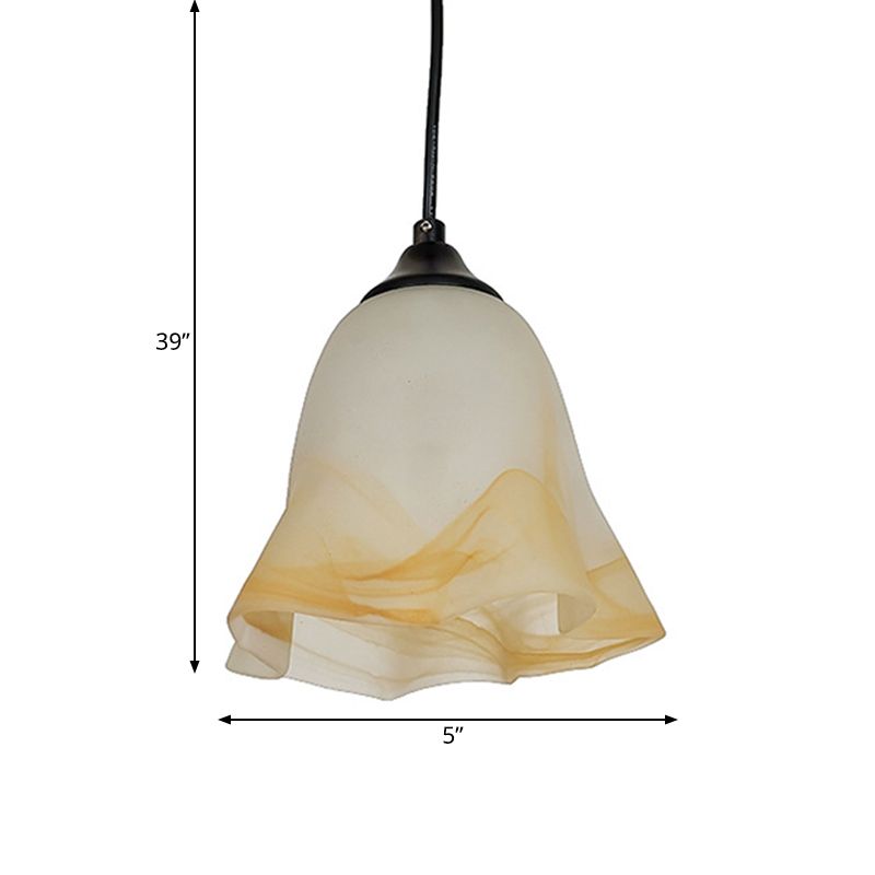 Flower Shape/Cone Living Room Hanging Light Kit Traditional Textured Glass 1 Light White Pendant Lighting