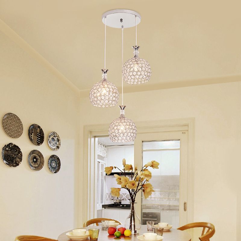 3 lumières Suspension de lumière à la balle Pendant les lumières suspendues en cristal simple moderne pour le chevet