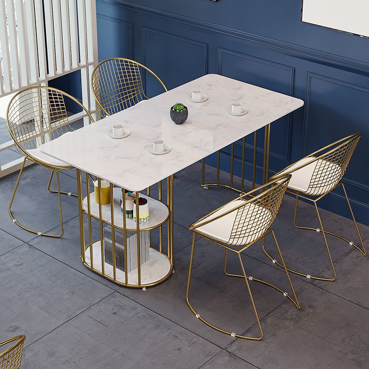 Mesa de comedor rectangular contemporáneo de metal Mesa de piedra sinterizada para cocina y comedor