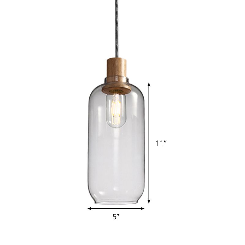 Bocage de luminaire suspendu nordique 1 léger en verre transparent chambre à coucher de chambre à coucher, 5 "/ 6" de largeur