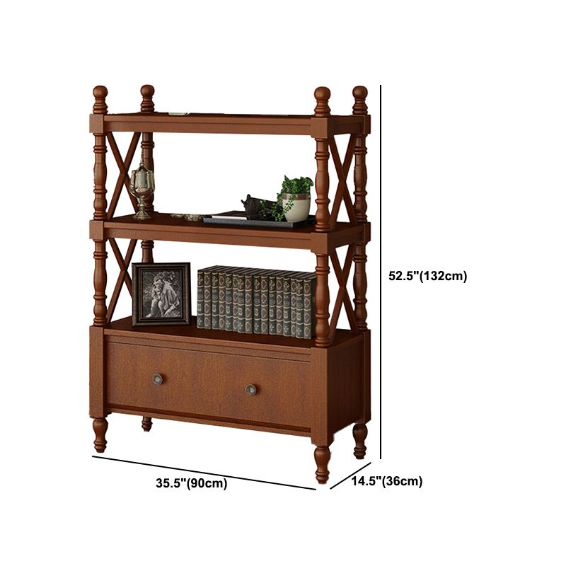 Etagere Open Back Bookshelf Nordic Solid Wood Bookcase with Drawer