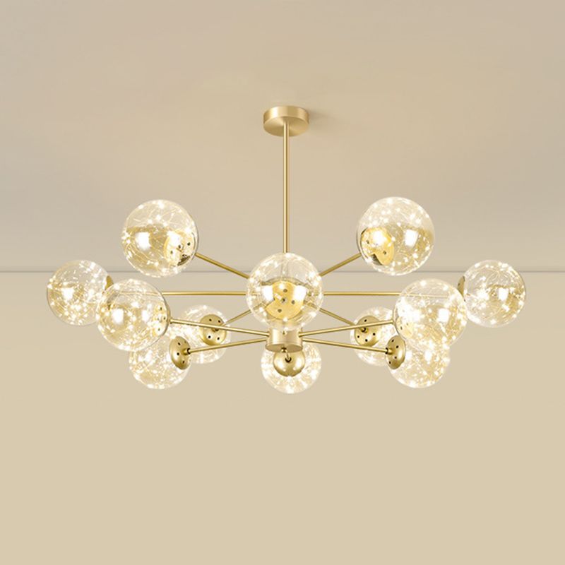 Radial LED Chandelier Light Contemporary Metallic Living Room Pendant Light with Globe Clear Glass Shade in Gold