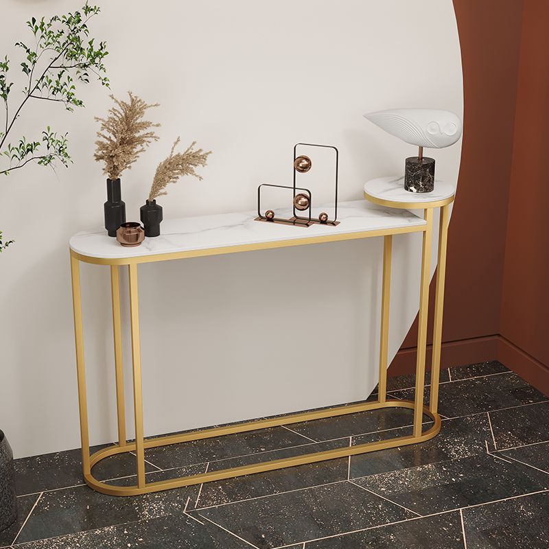 Glam Stone Console Table Golden Iron Console Sofa Table for Hall