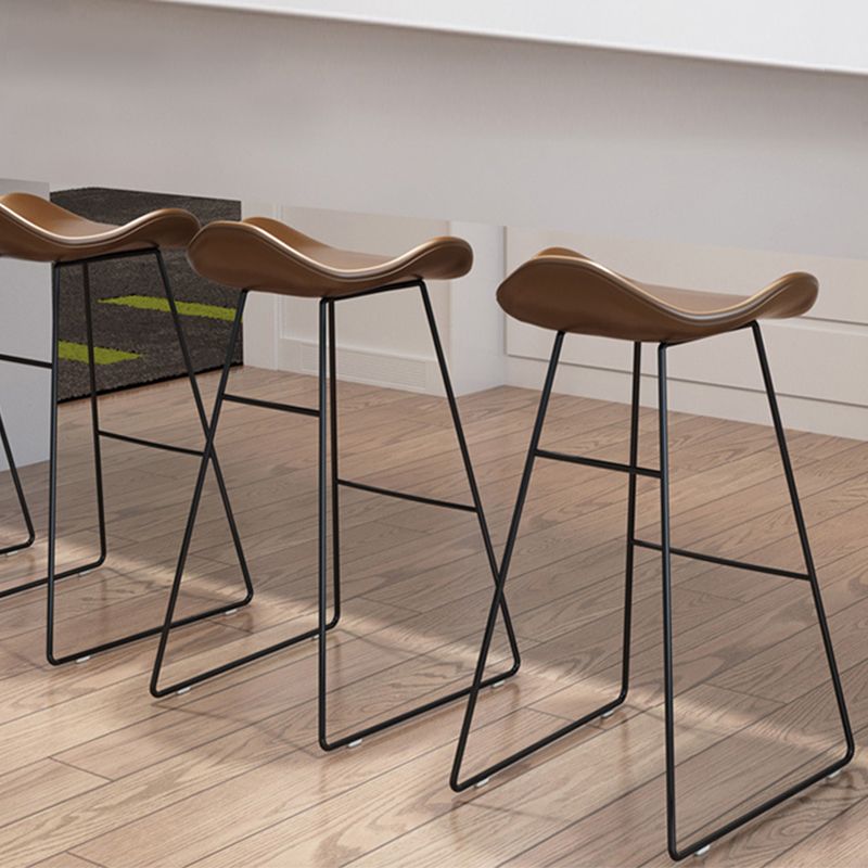 Industrial Armless Bucket Counter Stool Faux Leather Bar Chair with Metal Legs