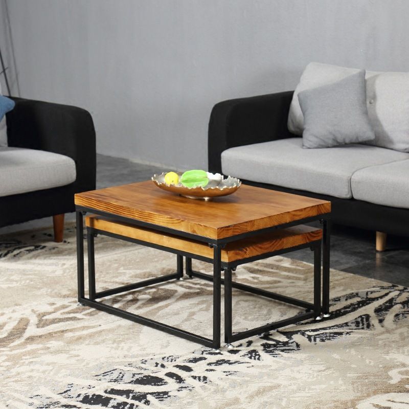 Modern Simple Wood Rectangular Coffee Table Sled 2 Nesting Cocktail Table Set