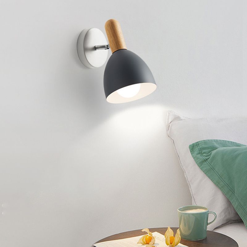 Single Modern Black/White/Grey Wall Mounted Sconce Wooden Shaded Wall Light