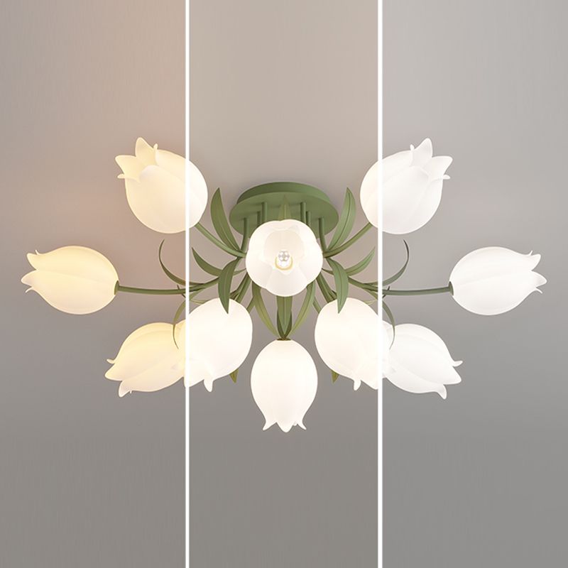 Modern LED Metal Flush Mount Flower Shape Ceiling Light with Plastic Shade for Living Room