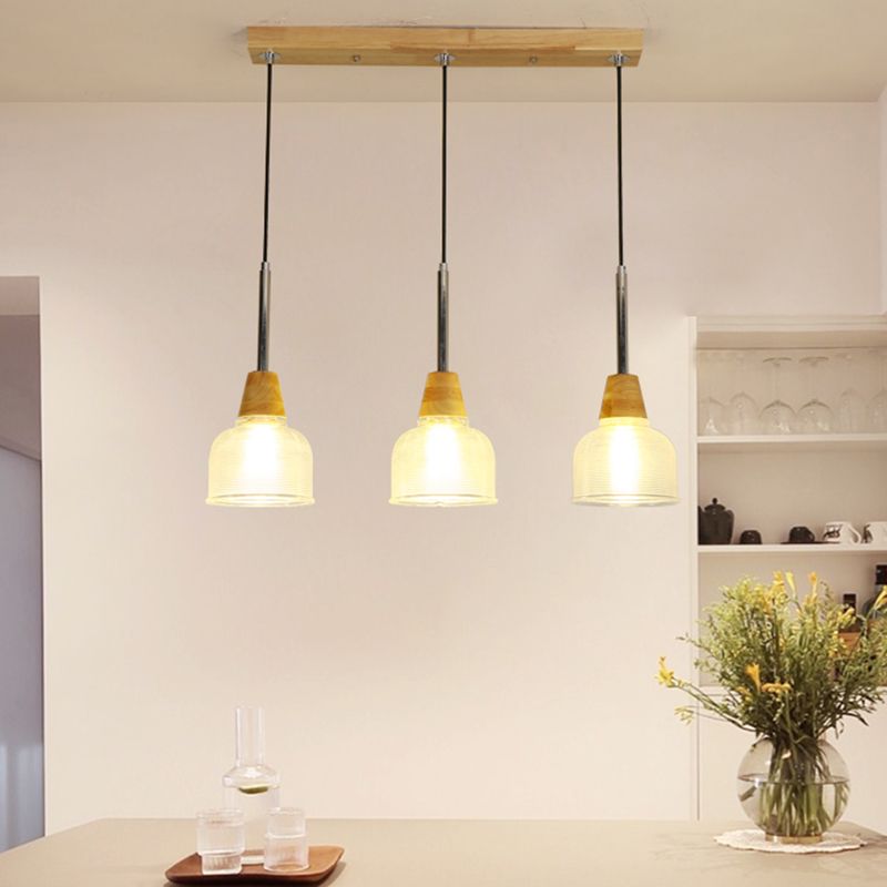 Geometrisches Glas hängend hängendes Holz zeitgenössischer Stil Anhänger Licht für Küche
