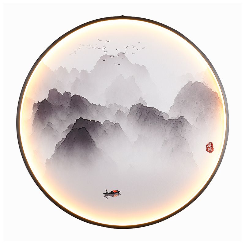 Mountains Misty / Carpe Fish Mural Lampe chinois Tissu de style chinoi