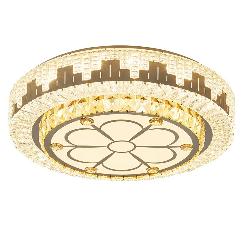 Silver Circular LED Flush Mount in Modern Luxury Style Wrought Iron Ceiling Light with Crystal Shade
