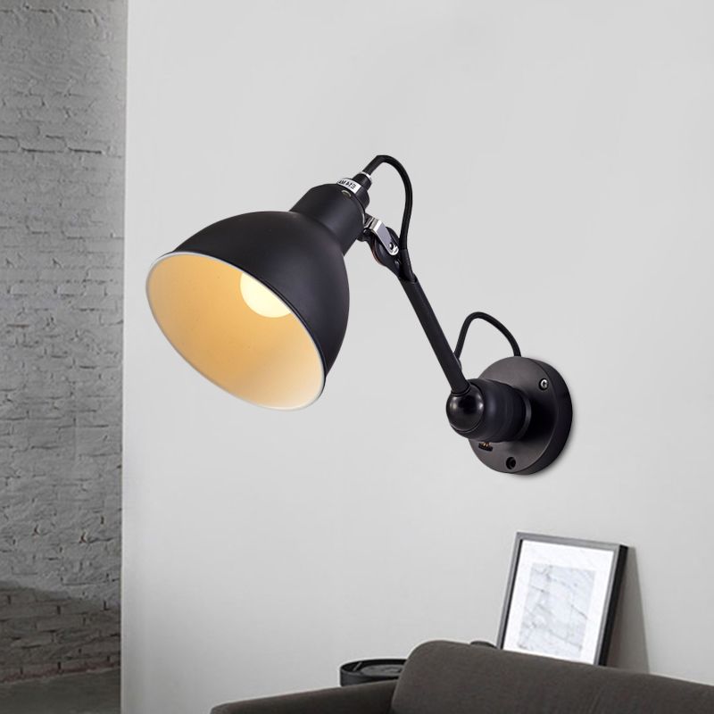 Antiqued Domed Wall Mount Sconce 1-Light Metal Adjustable Arm Wall Lamp in Black for Corridor