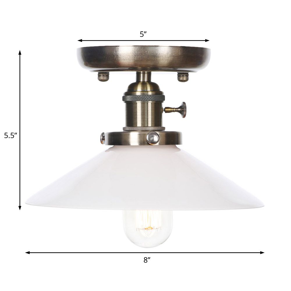 Cono / Saucer Metallo Semi Flush Montaggio Industrial 1 Bulb Living Room Light Fixture in bianco / Clear