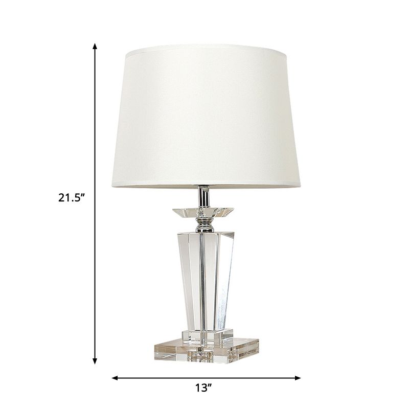 Witte Drum Nachtkastje Lamp Traditionele Stijlvolle Stof 1 Lichte Slaapkamer Tafellamp met Heldere Kristallen Voet