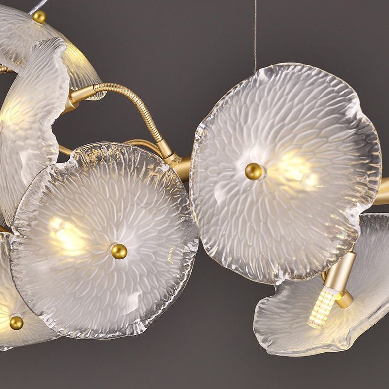 Lotus Leaf Shape Island Light Modern Island Hanging Light with Glass Shade for Dining Room