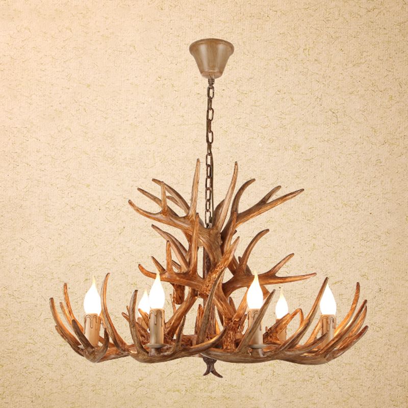 Deer Horn Shaped Resin Chandelier Lighting Retro Dining Room Pendant Light Fixture