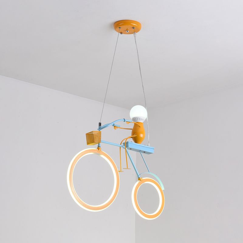 Cartoon Bicycle-Like Chandelier Lighting Metal LED Bedroom Pendant Lamp in Yellow and Blue