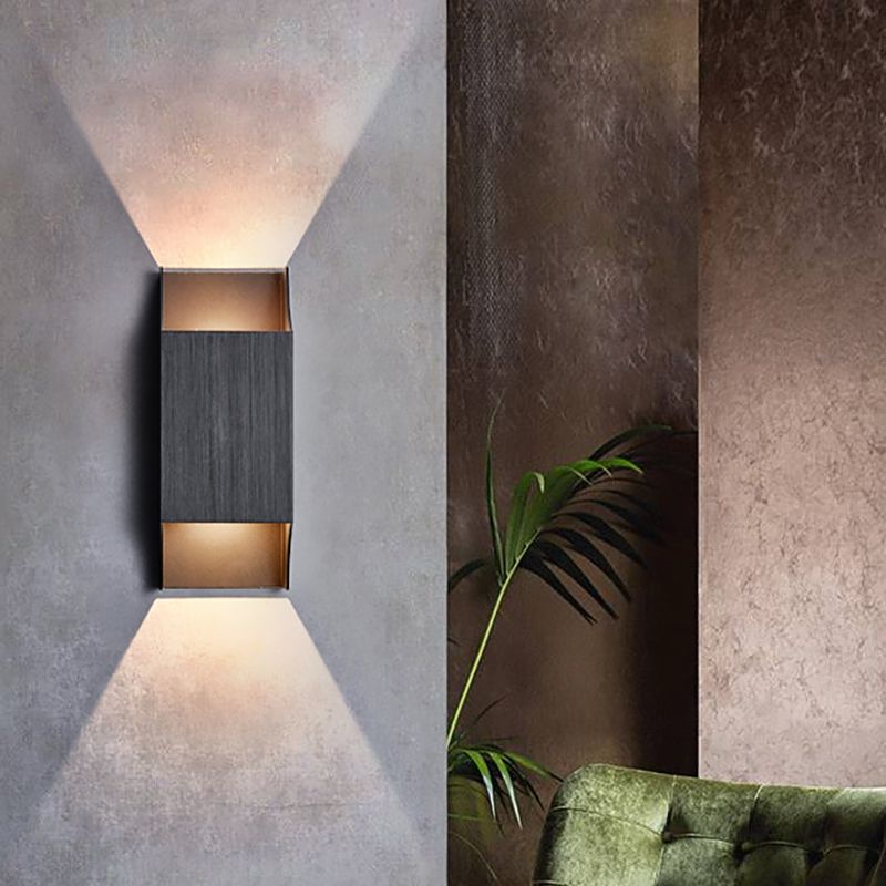 1 Light Bedroom Up and Down LED Wall Sconce with Geometric Metal Shade Black/Grey/White Wall Mount Light
