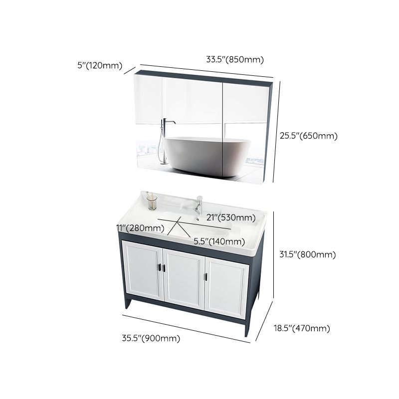 Mirror Bathroom Vanity Freestanding Rectangular Single Sink Metal Frame Vanity with Doors