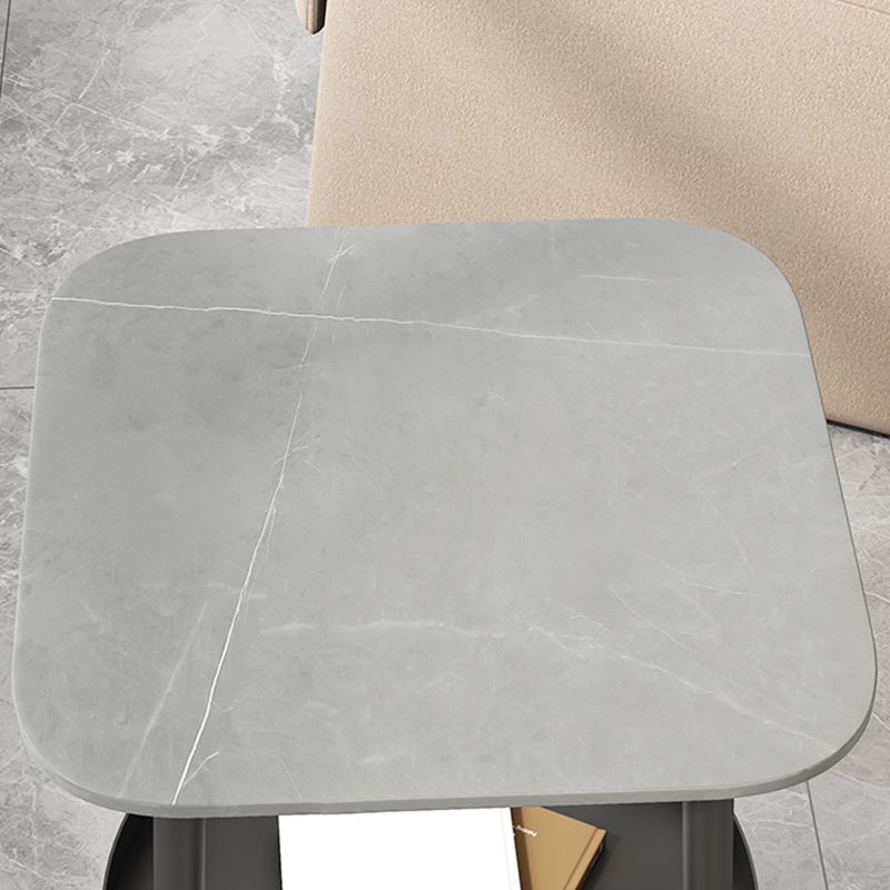 19.68" Tall Side Accent Table Stone Top 4 Legs End Table with Shelf