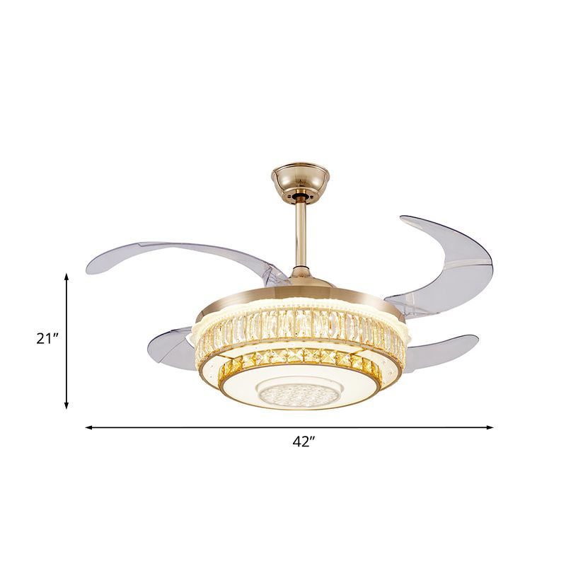 Lampada a ventola rotonda a 2 livelli da 42 "Lampada a ventola moderna LED LAD SEMI FLUSH IN GORD CON 4 lame trasparenti