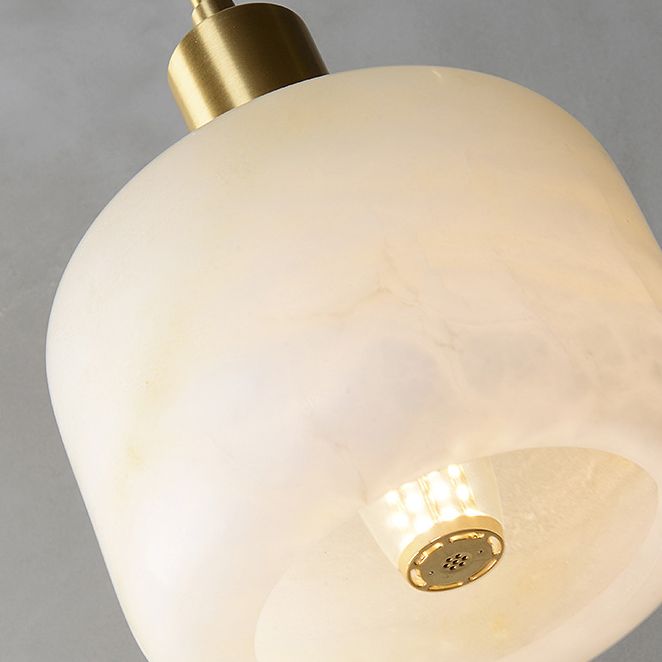 Shaded Bedroom Suspension Pendant Light Stone Modern Style Hanging Light Fixture in White