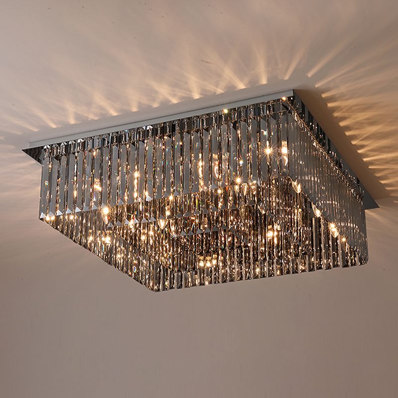Plafonnier en cristal simple et moderne, en acier inoxydable, forme géométrique, montage encastré