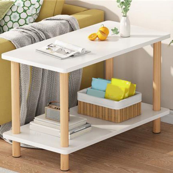 Modern Wooden 4 Legs End Table Rectangular Table with Storage