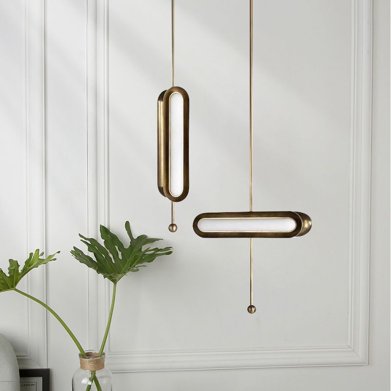 Metal Oblong Suspension Lighting Postmodern Gold Plated LED Hanging Light for Dining Room