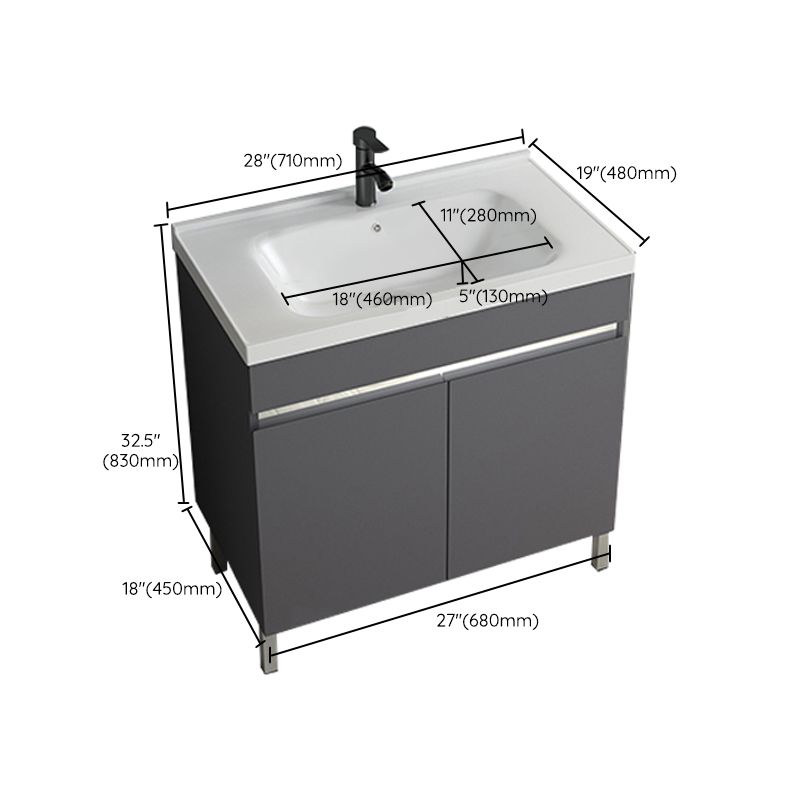Gray Metal Vanity Sink Modern Free-standing Standard Space Saver Vanity