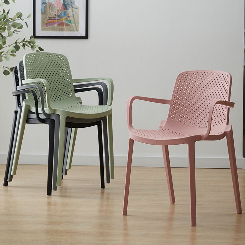Contemporary Plastic Dining Room Chair Stacking Arm Chair for Restaurant (Set of 4)