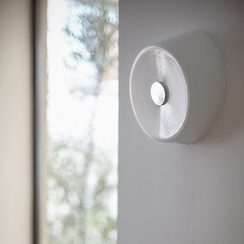 Modern Style Circle Wall Sconce 1 Light White Glass Wall Mount Light for Corridor