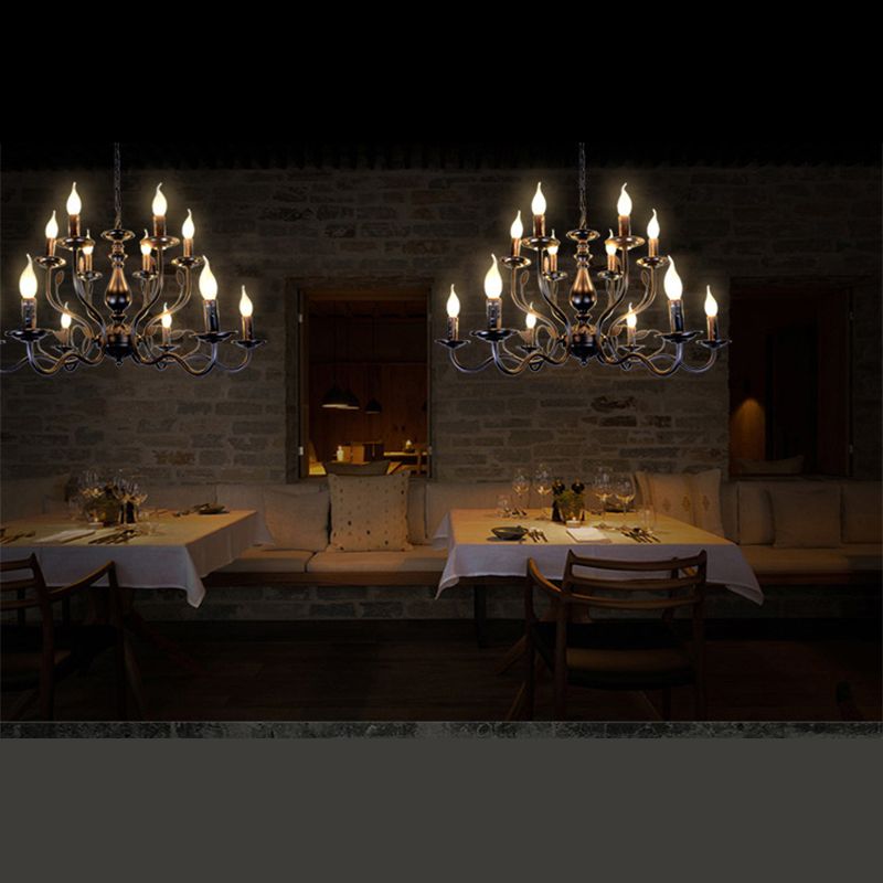 12 lights American Vintage Chandelier Metal Candlestick Lampe de lampe grand lampe de suspension avec une chaîne de suspension réglable de 13,7 "