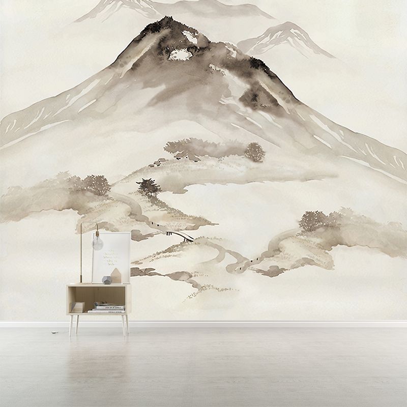 Ink Painting Mountain Peak Murals Chinoiserie Water-Proof Living Room Wall Decor, Custom Size