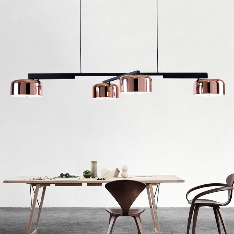 Linear Shape Pendant Light Modern Style Metal 4 Lights Island Lamps in Gold