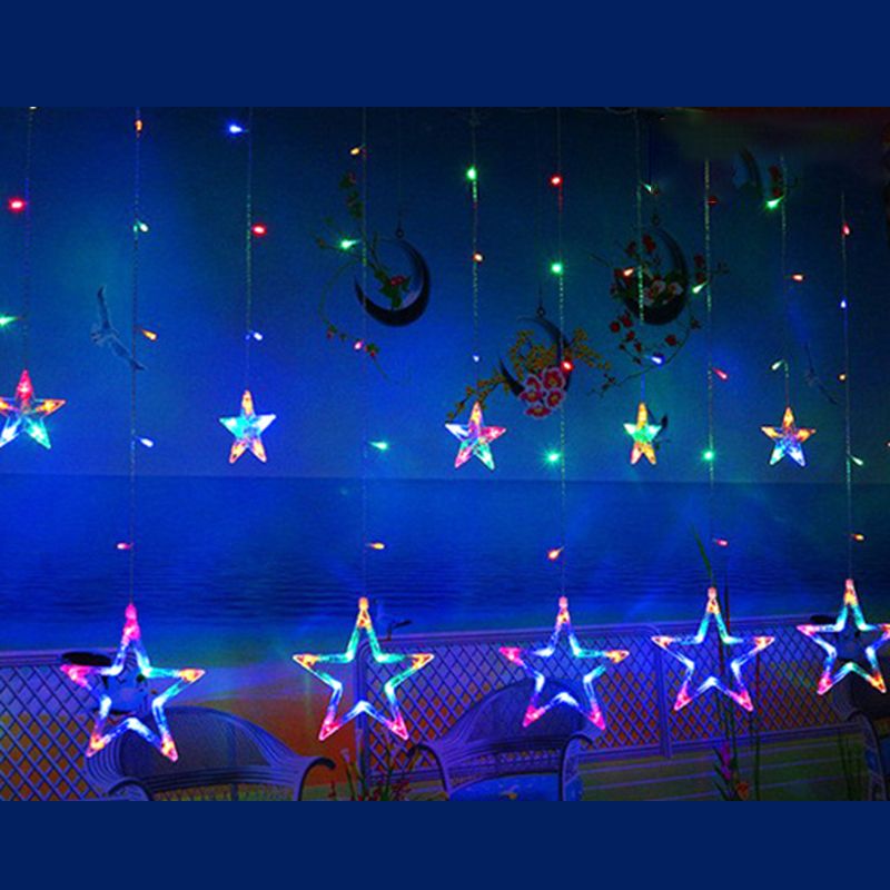 White Star Curtain String Light Art Decor 12-Head Plastic Christmas Light for Outdoor