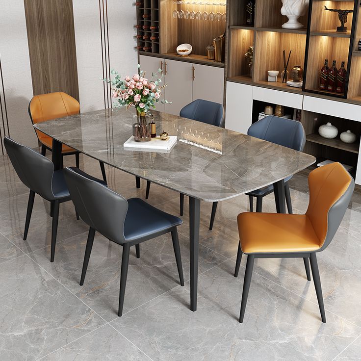 Sintered Stone Top Dining Table Rectangle Table with Metal 4 Legs for Restaurant