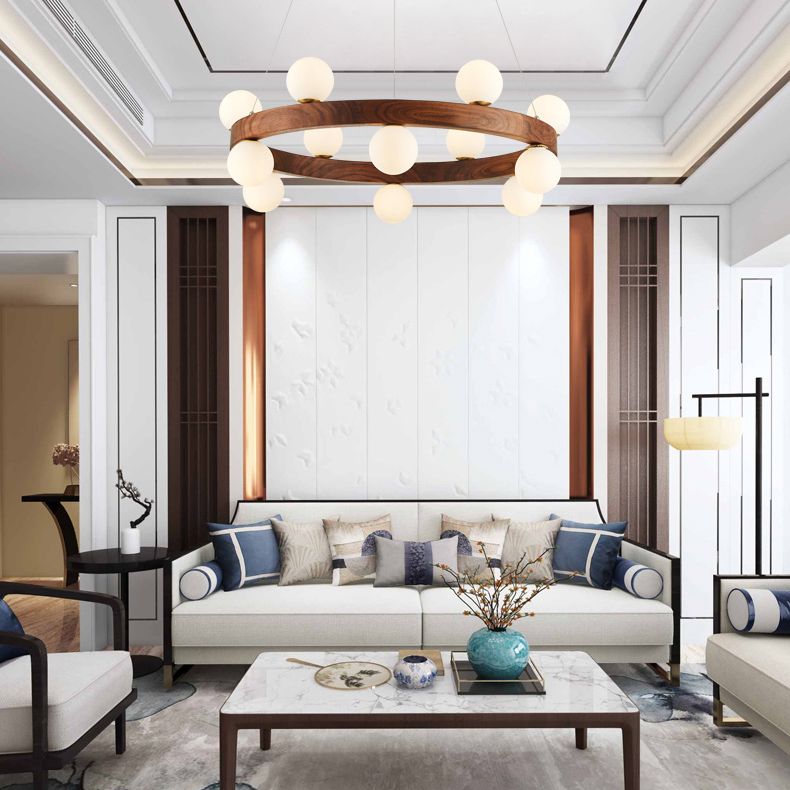 Nordic Minimalist Circular Chandelier Lamp Wood Hanging Pendant Lights for Restaurant