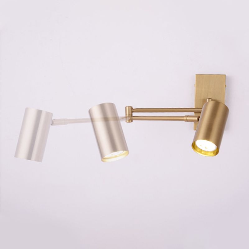 Metal Cylinder Wall Light Modern Swing Arm Wall Sconce for Living Room